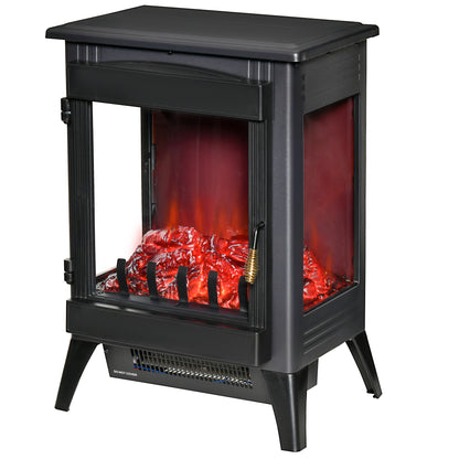 HOMCOM ree standing Electric Fireplace Stove, Fireplace Heater with LED Flame Effect, 3-sided Tempered Glass, Overheat Protection, 1000W/2000W, Black