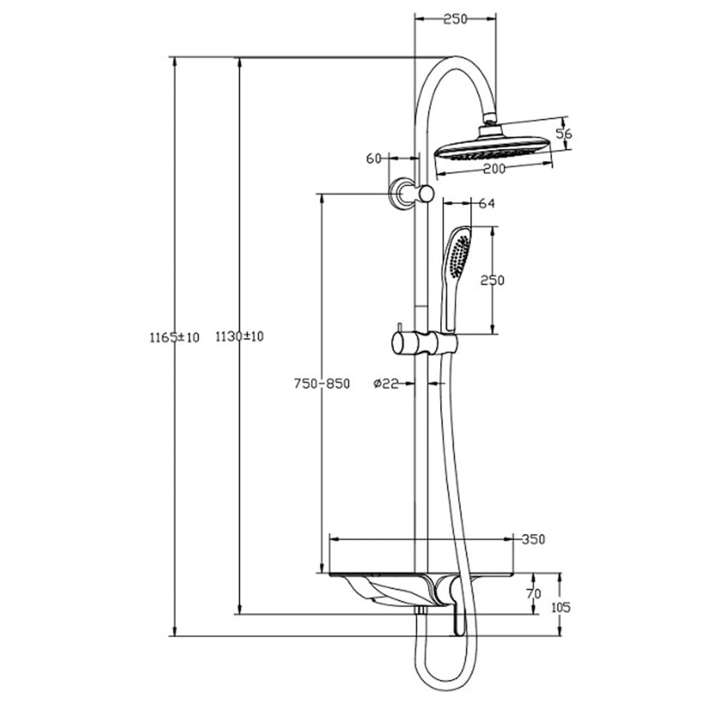 Schãœtte Overhead Shower Set With Single Lever Mixer And Tray Waterway Chrome-White