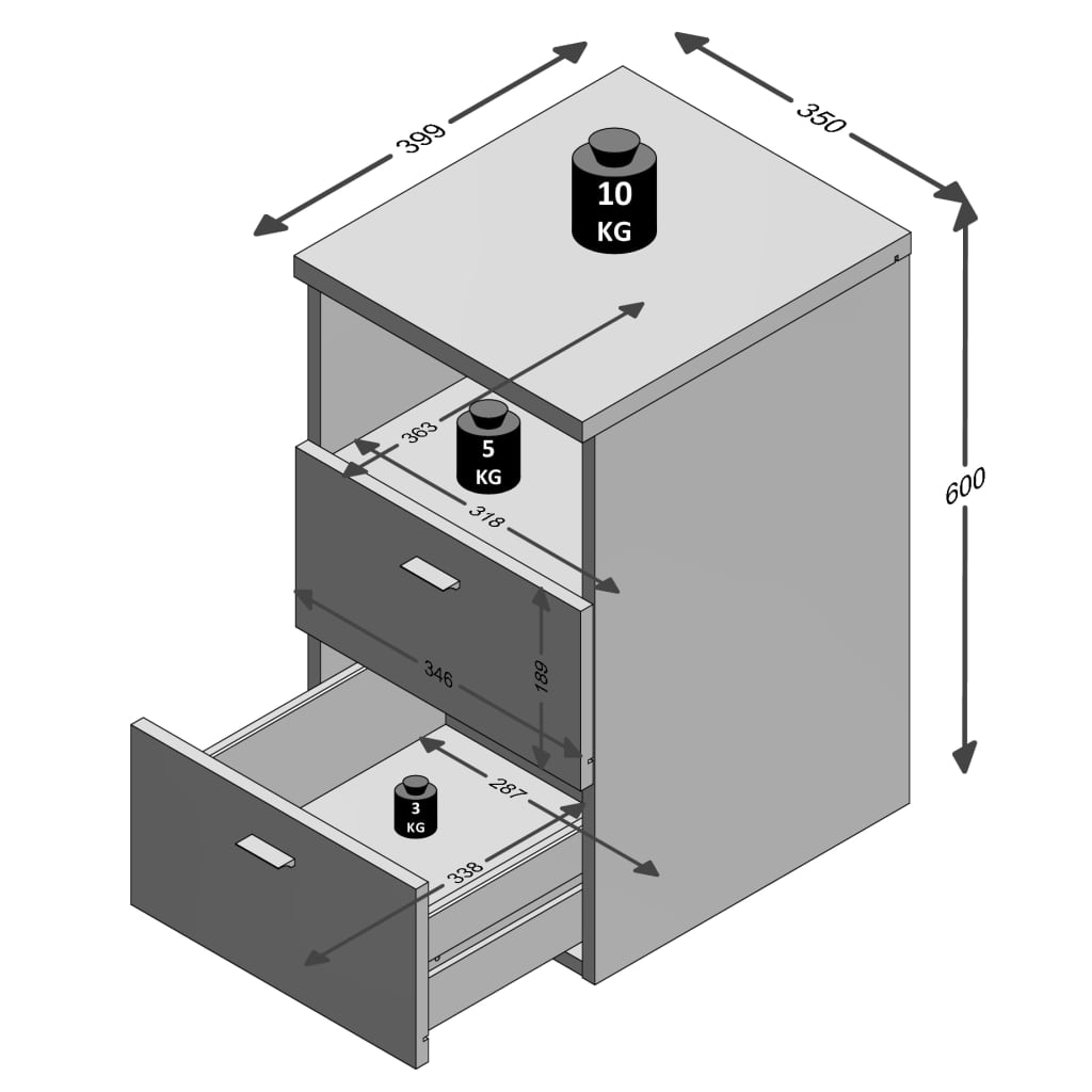 Fmd Bedside Cabinet With 2 Drawers And Open Shelf Black