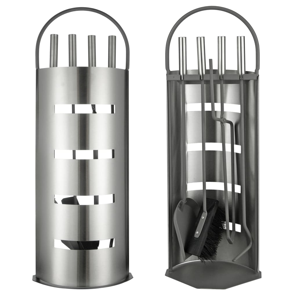 Hi Fireplace Tool Set 5 Pcs Silver 23X14.5X66 Cm