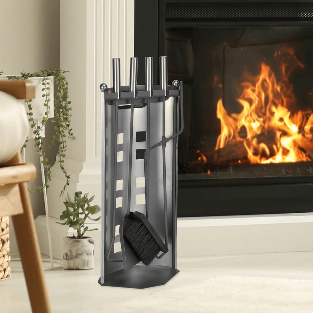 Hi Fireplace Tool Set 5 Pcs Silver 23X15X52 Cm