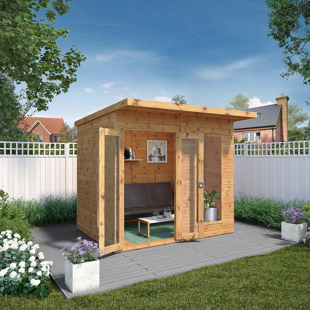 8 x 6 Maine Wooden Summerhouse with French Doors and Pent Roof Design