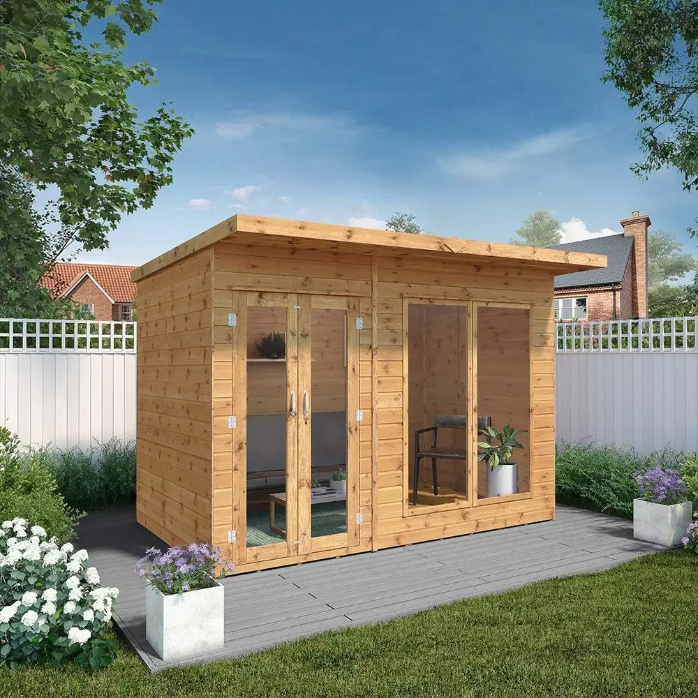 Maine 10x6 Wooden Summerhouse with Double Doors and Mirrors - Anti-Rot Guarantee