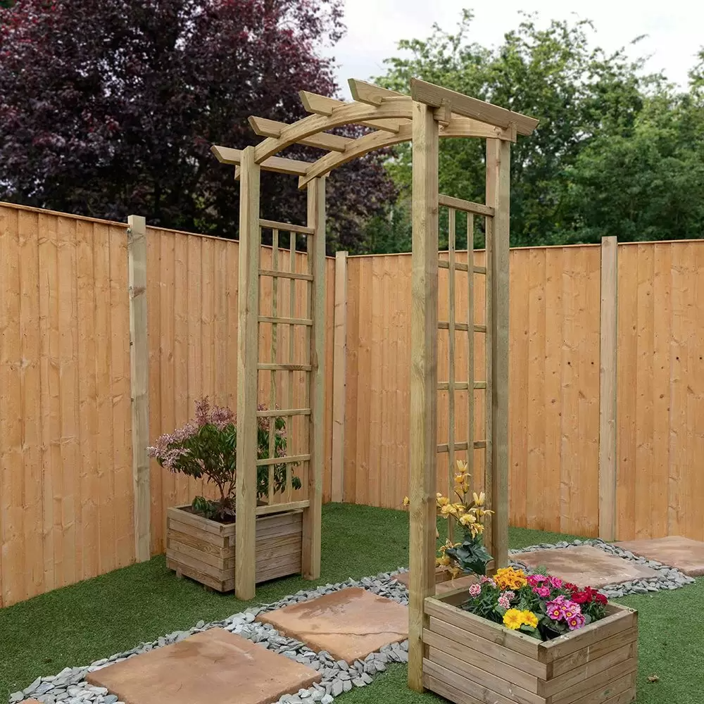 Wooden Garden Arch with Lattice Trellis for Climbing Plants - Mercia Bow Top Design