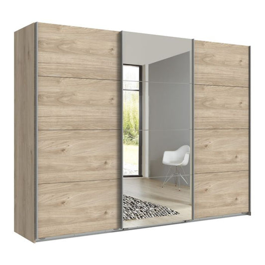 Erasmus 2 Door Mirrored Sliding Wardrobe in Hickory Oak | Spacious & Natural | Furco