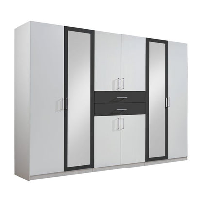 Dakar 6 Door Mirrored Wardrobe | White and Graphite | Sleek Contrast | Furco