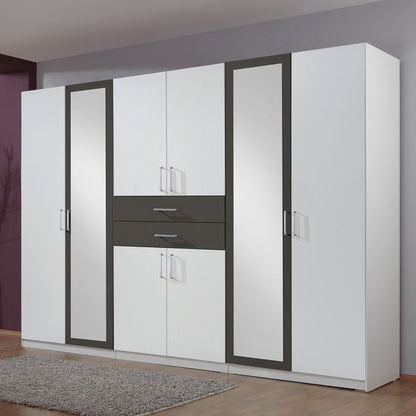 Dakar 6 Door Mirrored Wardrobe | White and Graphite | Sleek Contrast | Furco