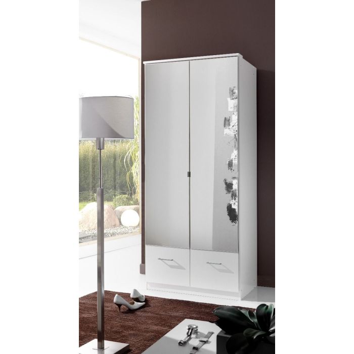 Inagu 2 Door Mirrored Wardrobe with 2 Drawers | White | Clean & Practical