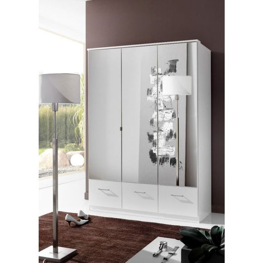 Inagu White 3 Door Mirrored Wardrobe with 3 Drawers | Clean & Practical