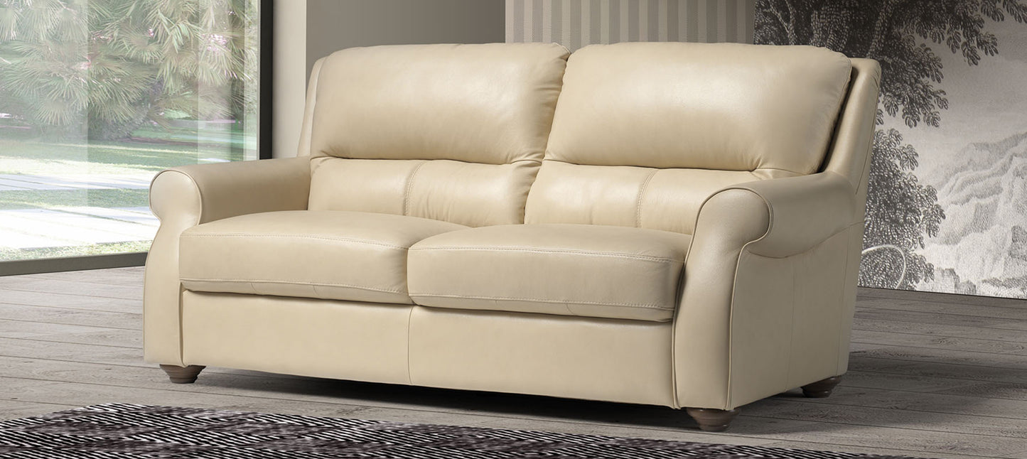 Classic Cream Leather 3 + 2 Sofa Set with Hardwood Frame - Customizable Colors and Leathers, 10 Yr Warranty on Frame, Pocket Springs, and Foam