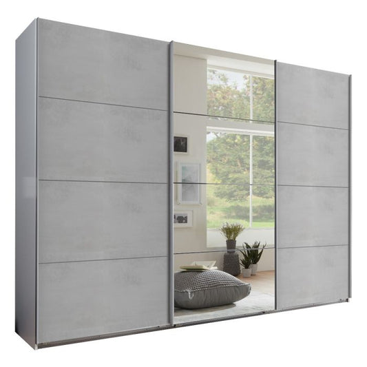 Erasmus 3 Door Sliding Mirrored Wardrobe | White & Light Grey | Modern Chic