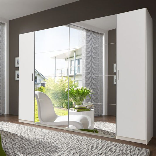 Lantau 4 Door 272cm Mirrored Wardrobe in White | Spacious Reflections