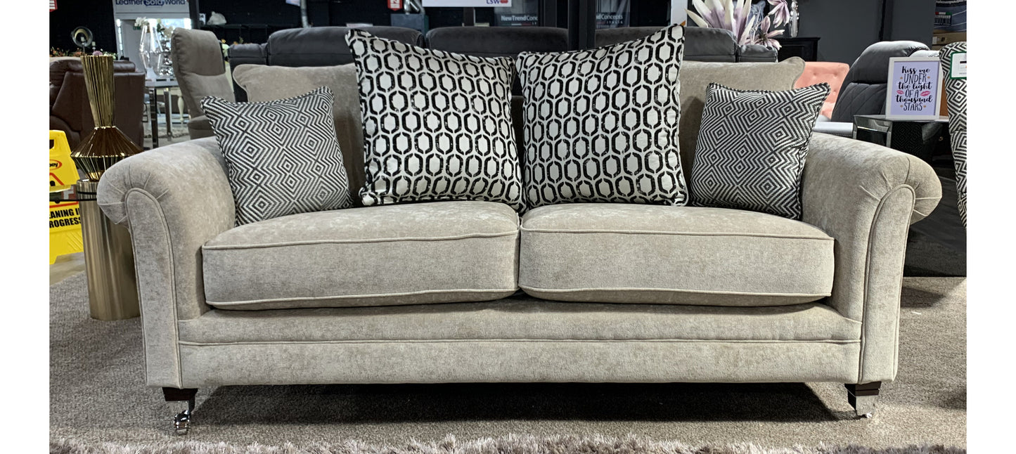 Buxton Beige Fabric 3-Seater and 2-Seater Sofa Set with Chrome Legs and Scatter Back Cushions