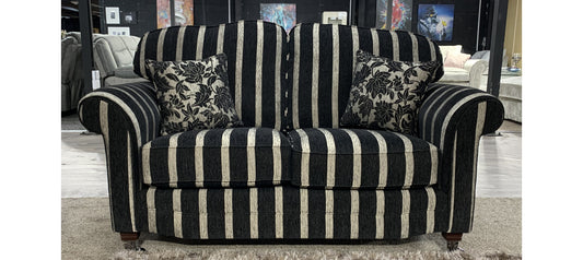 Black and Beige Striped Fabric 3 + 2 Sofa Set with Hardwood Frame and Chrome Legs - Customizable Fabrics Available