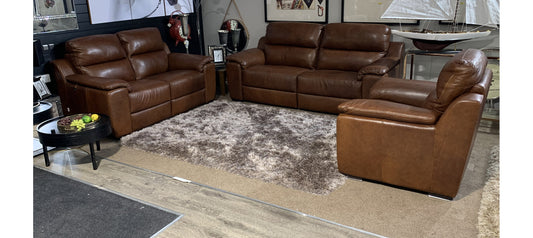 Garbo Brown Leather Newtrend 3+2+1 Sofa Set With Wooden Legs