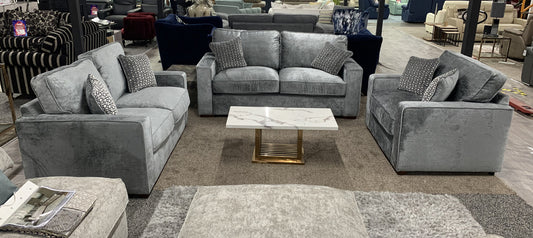 Chicago Grey Fabric Sofa Set with Hardwood Frame and Wooden Legs - 3-Seater, 2-Seater, and Armchair