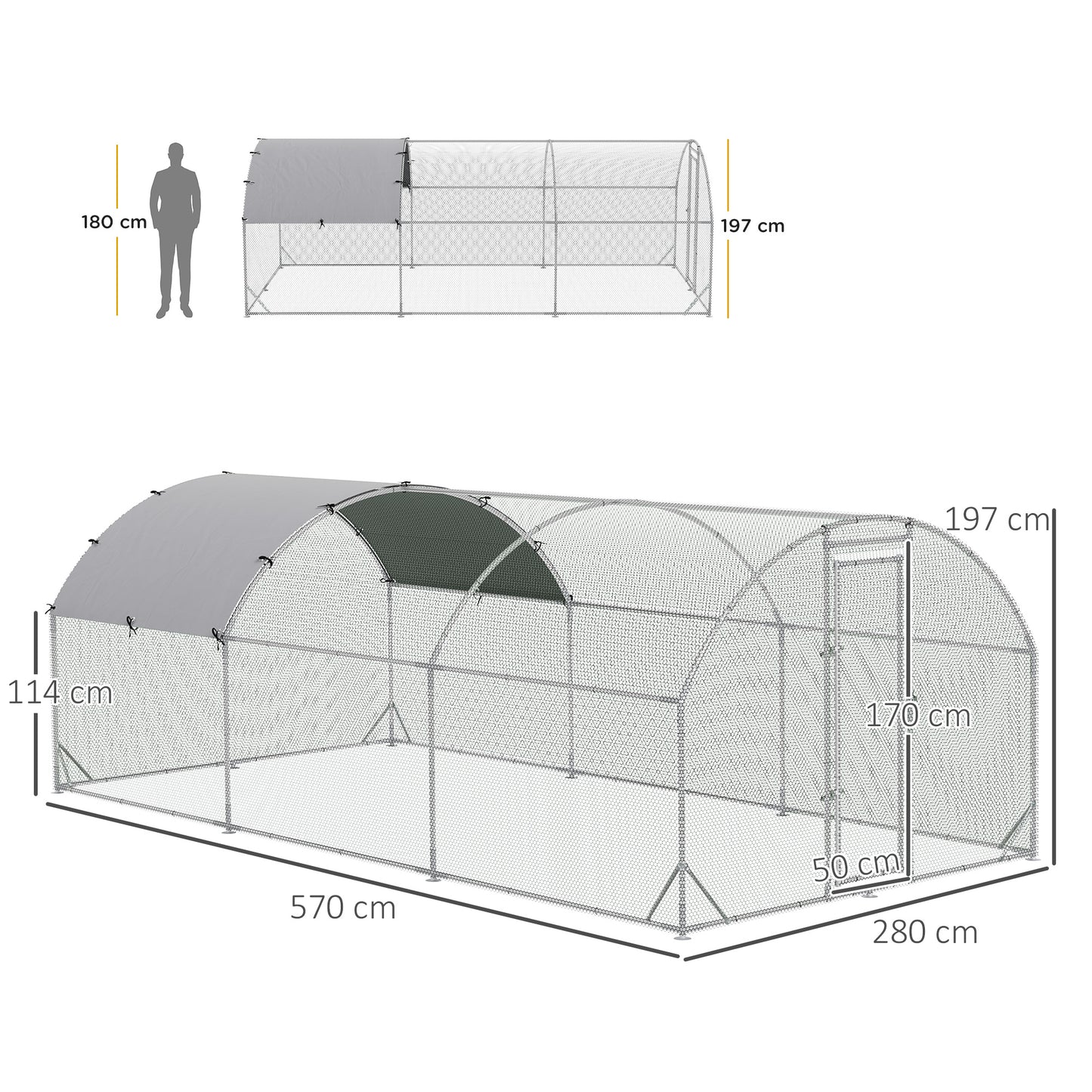 PawHut Galvanised Chicken Coop Hen House w/ Cover 5.7 x 2.8 x 2m