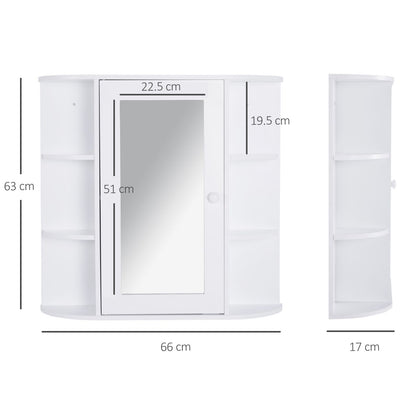 HOMCOM all Mounted Bathroom Cabinet with Mirror Single Door Storage Organizer 2-tier Inner Shelves White