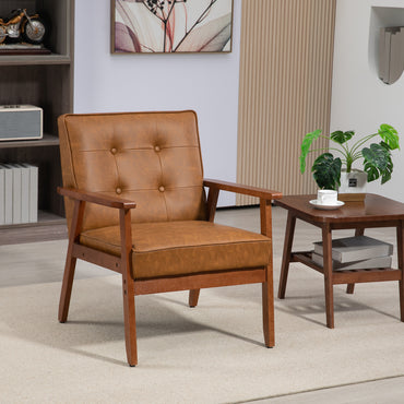 HOMCOM etro-Style Accent Chair, with Faux Leather Seat - Brown