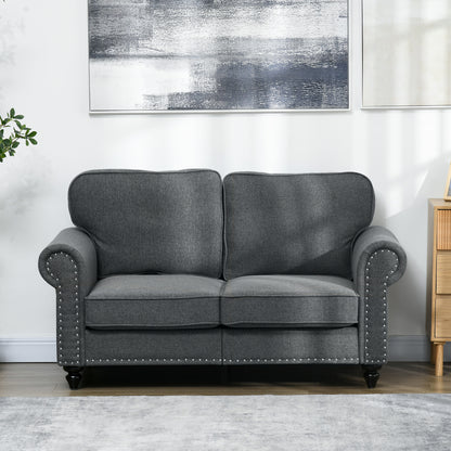 HOMCOM 2 Seater Mid-Century Sofa, with Pocket Springs - Charcoal Grey Fabric