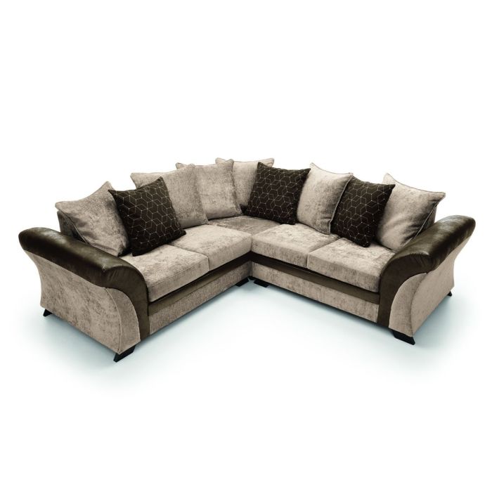 Faro Modern Style Crushed Chenille Fabric Corner Sofa - Brown