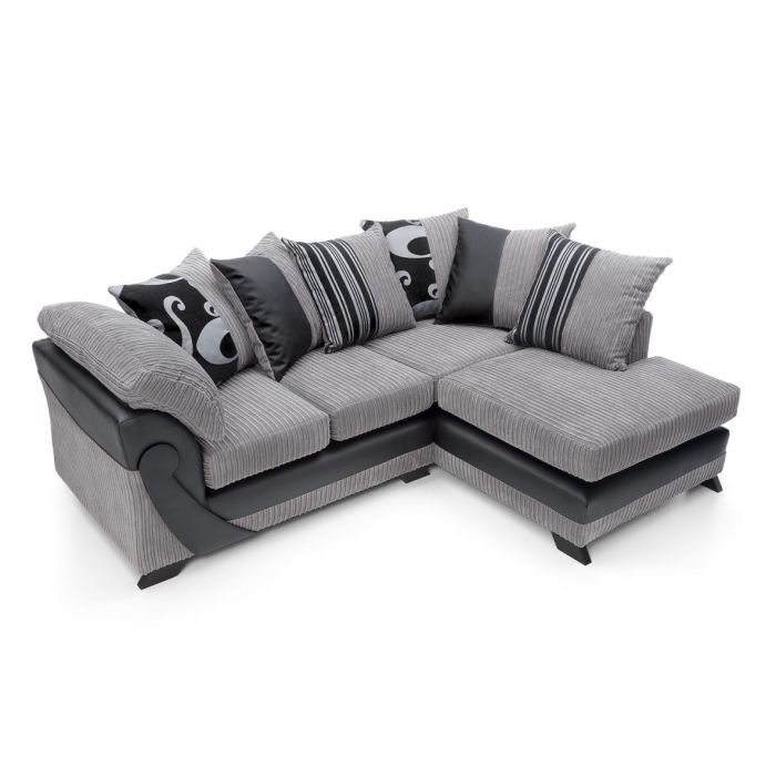 FURCO Chenille Grey Right-Facing Corner Sofa with Chaise and Cushions