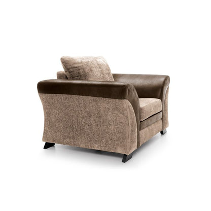 Farrow Crushed Chenille Armchair with Scrolled Arms - Brown Upholstery