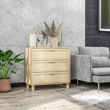 HOMCOM attan Bedroom Chest of Drawers, 3 Drawers Storage Unit, Boho Dresser for Living Room, Hallway, Natural