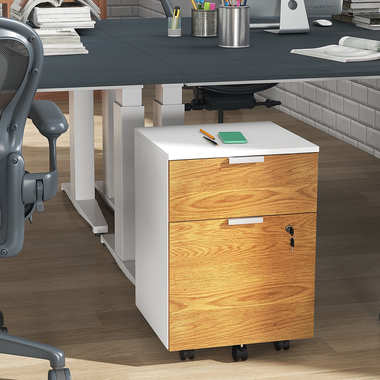 HOMCOM wo-Drawer Lockable Filing Cabinet - Wood Effect