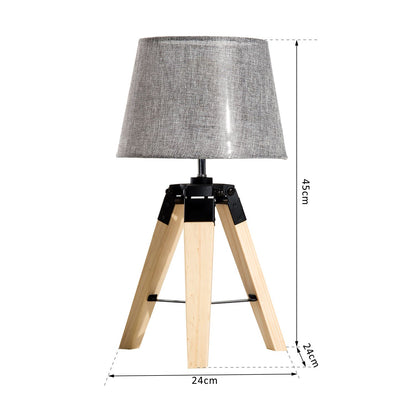 HOMCOM ooden Tripod Table Lamp for Side, Desk or End Table with E27 Bulb Base?Grey Shade?