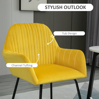 HOMCOM elvet-Feel Plisse Back Accent Chair - Yellow