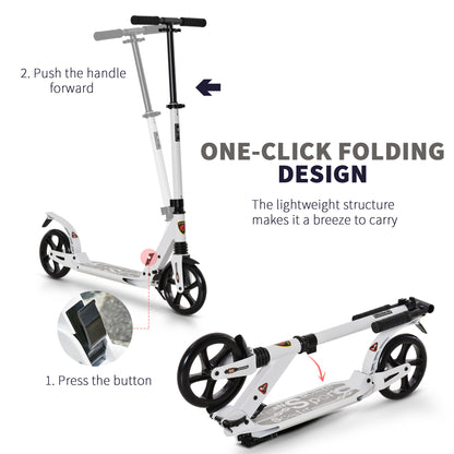 HOMCOM olding Kick Scooter 2 Big Wheels Teens Adult 14+ Adjustable Ride On White