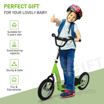 HOMCOM een Kids Stunt Scooter w/ Adjustable Handlebar, 12 Inch Rubber Tyres, Dual Brakes, Green