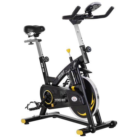 HOMCOM tationary Exercise Bike, Aerobic Indoor Training, Upright Cycling Cardio Workout, Home Fitness Racing Machine with 10KG Flywheel, LCD Monitor & Phone Holder, Yellow