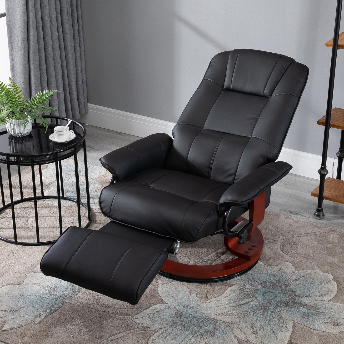 HOMCOM anual Recliner Chair Armchair Sofa with Faux Leather Upholstered Wooden Base for Living Room Bedroom, Black