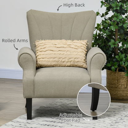 HOMCOM pholstered Accent Chair with High Back, Rolled Arms and Wood Legs, Soft Thick Padded Armchair, Beige