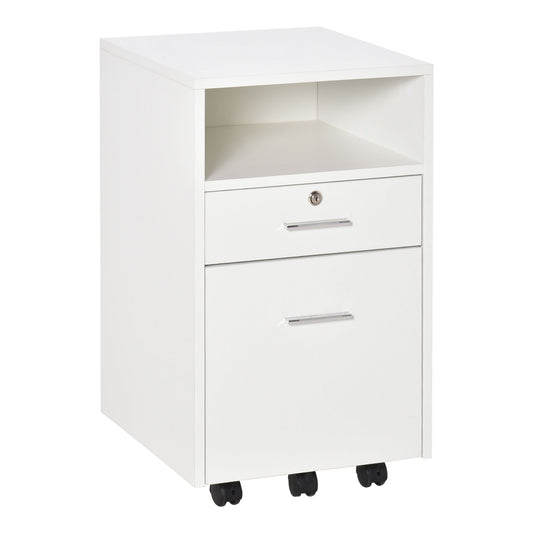 Vinsetto Lockable Two-Drawer Filing Cabinet, with Wheels - White