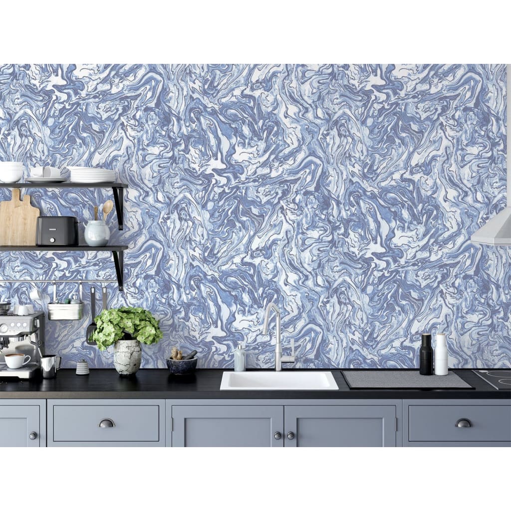 Dutch Wallcoverings Wallpaper Liquid Marble Blue