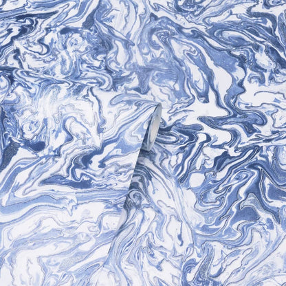 Dutch Wallcoverings Wallpaper Liquid Marble Blue