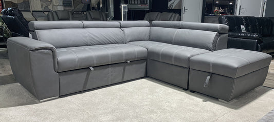 Adria Rhf Grey Fabric Corner Sofabed With Ottoman Storage And Adjustable Headrests