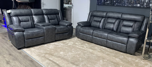 Vona 32 Grey Fabric Electric Recliner Sofa Set with USB Charging and Cup Holders