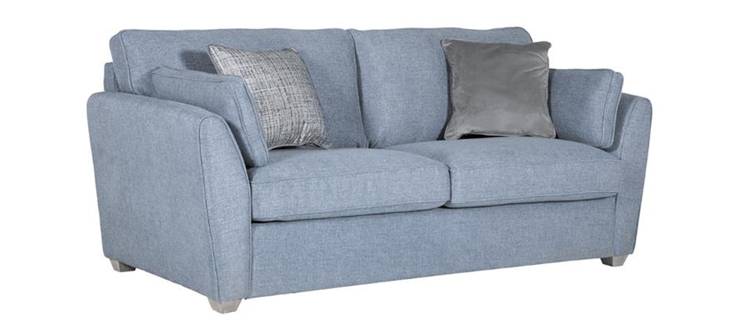 Trel Blue Sofabed Breathable Linen Look Fabric With Solid Wooden Legs With A Limed Oak Finish