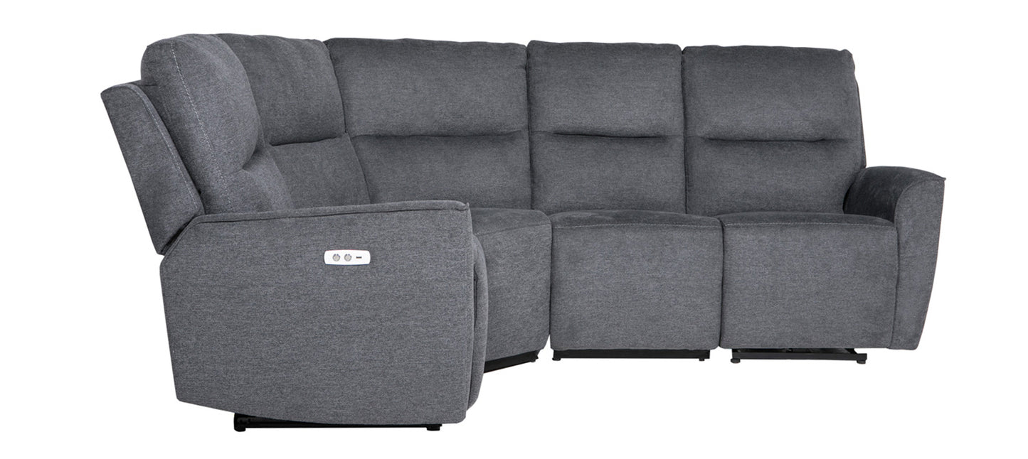 Charcoal Textured Fabric Electric Corner Sofa with USB Port and Hardwood Frame