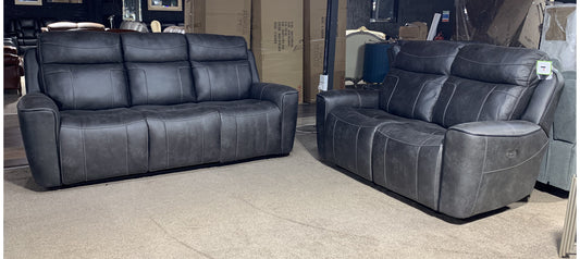 Charcoal Grey Electric Recliner Sofa Set with USB Charging and Durable Fabric