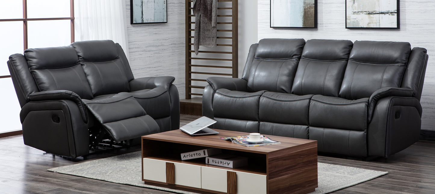 Grey Leathaire 3 + 2 Manual Recliner Sofa Set - Durable, Breathable & Easy to Clean