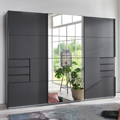 Senegal 3 Door Sliding Wardrobe with Mirror in Graphite Grey | Contemporary Design | Furco