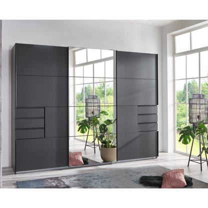 Senegal 3 Door Sliding Wardrobe with Mirror in Graphite Grey | Contemporary Design | Furco