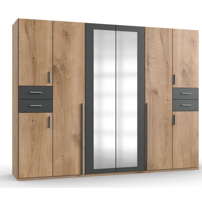 Fenton Oak 6 Doors Wardrobe with 4 Drawers | Robust & Roomy | Furco