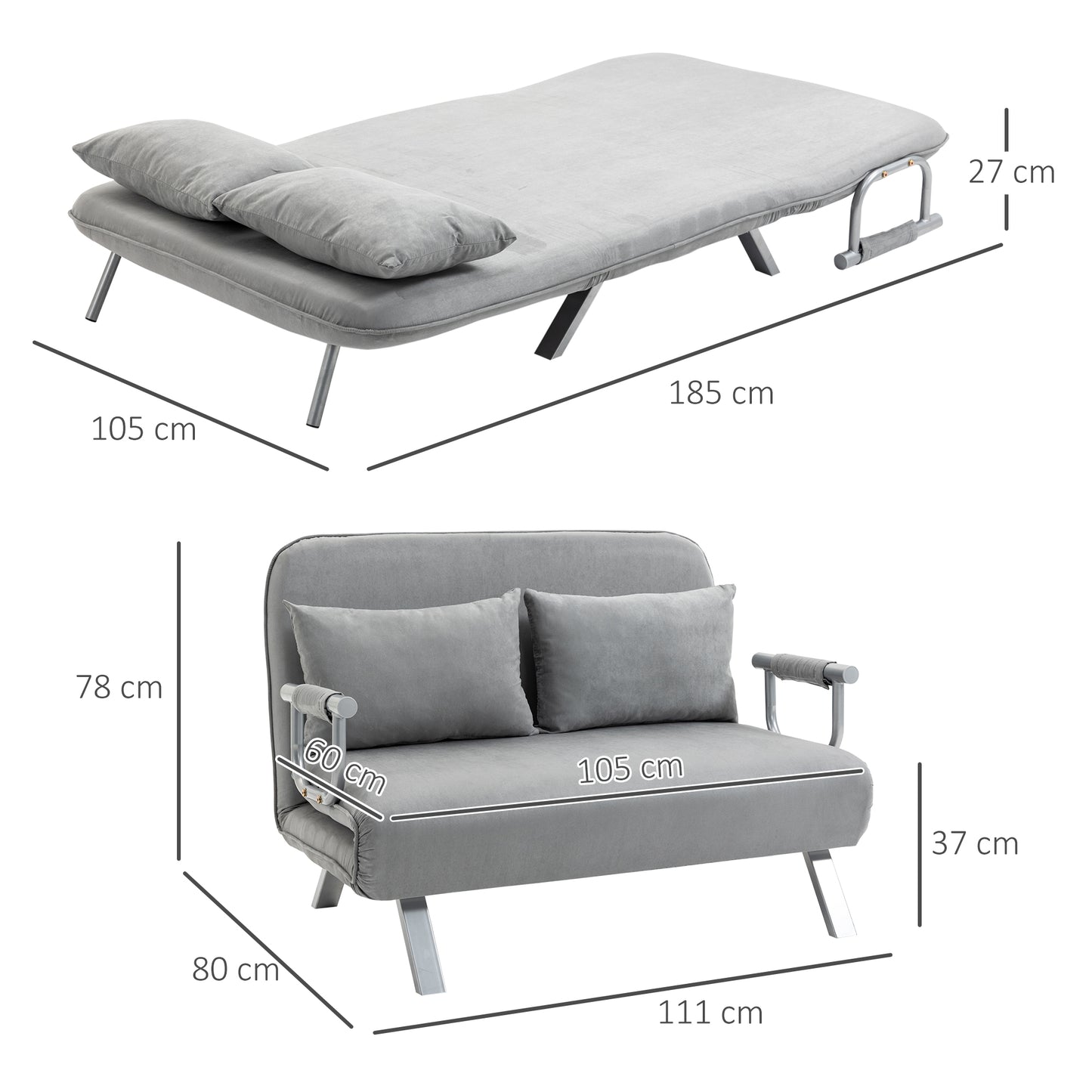 HOMCOM wo-Seater Click-Clack Sofa Bed - Light Grey