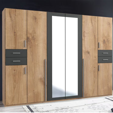 Fenton Oak 6 Doors Wardrobe with 4 Drawers | Robust & Roomy | Furco